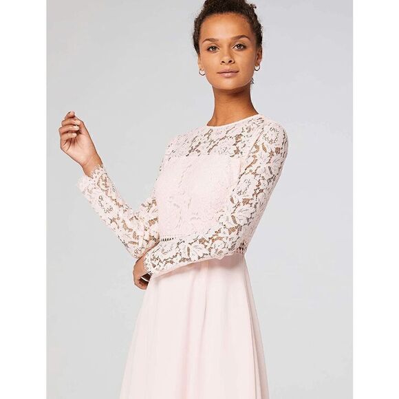Pink Blush Lace Cocktail A-Line Long Sleeve Elegant Romantic Classy Dress XXL NW - Picture 5 of 16